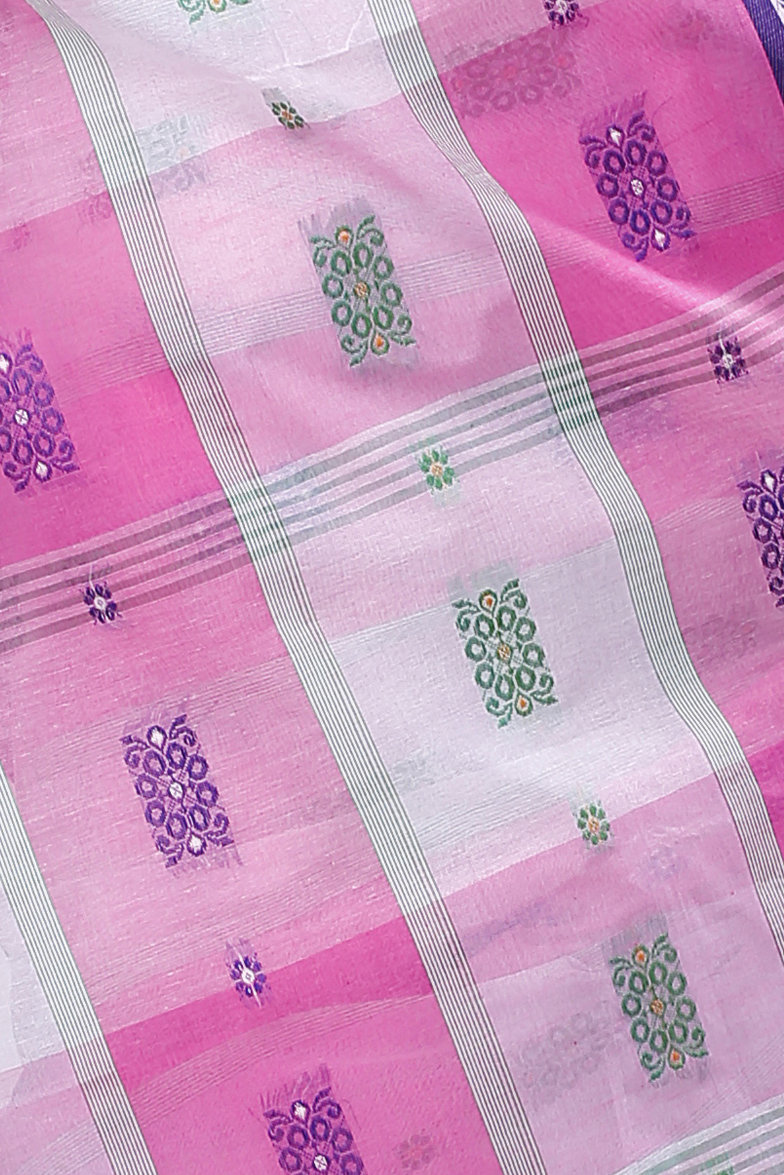 Pink White Pure Cotton RajSahi Tant Saree (954)
